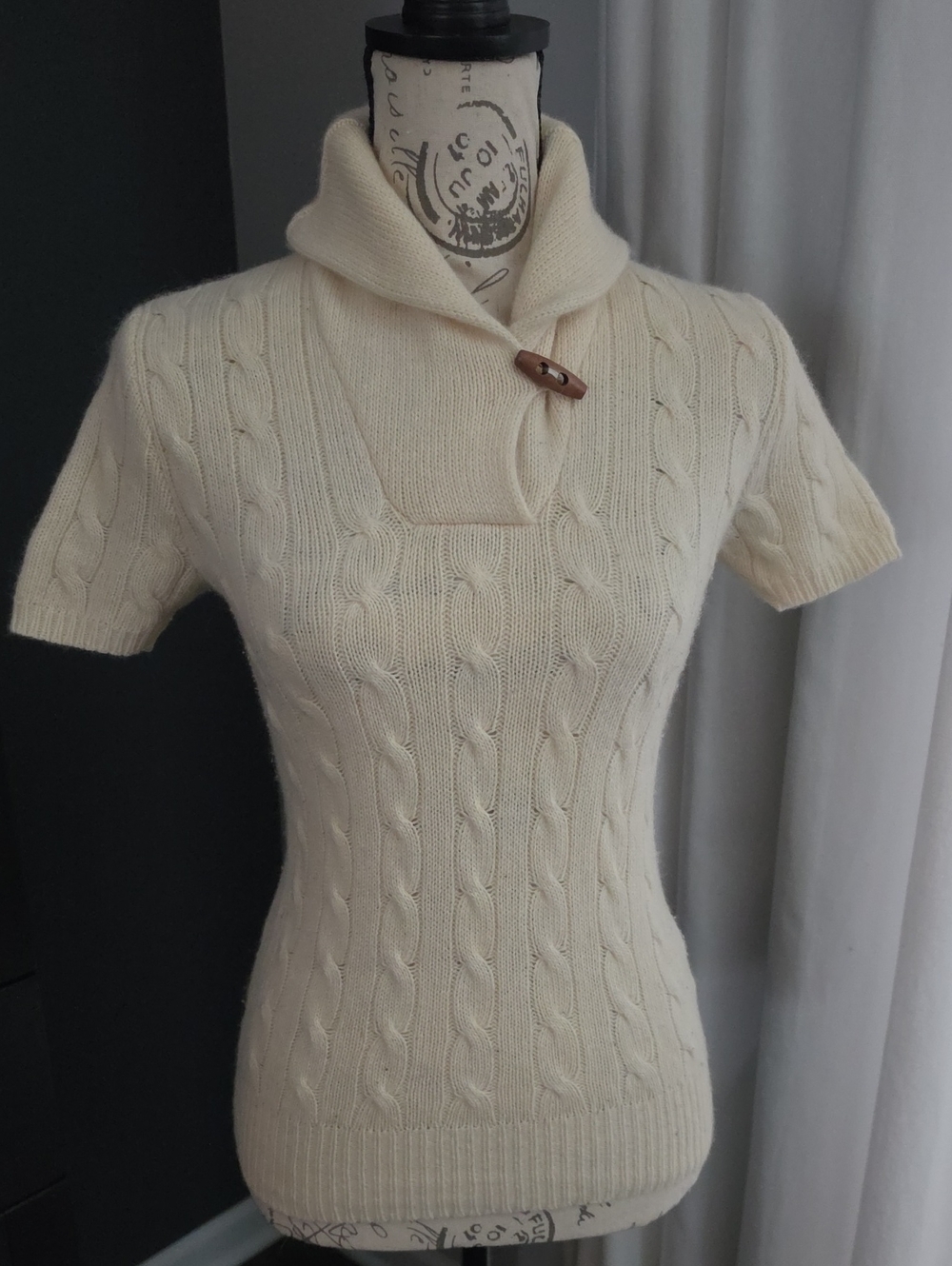 Rugby Ralph Lauren Cream Cable-Knit Short Sleeve Turtleneck Sweater